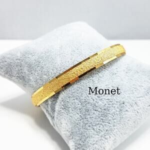 Vintage Monet Gold Plated Textured Bangle Bracelet, Size S, 1970s